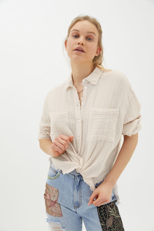 UO Luca Textured Cotton Button-Down Shirt | Urban Outfitters (US and RoW)