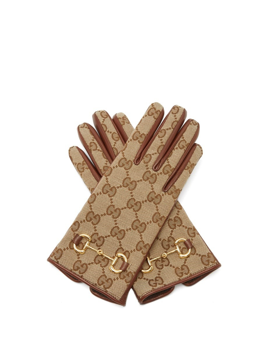 Horsebit leather and GG-jacquard canvas gloves | Gucci | Matches (US)