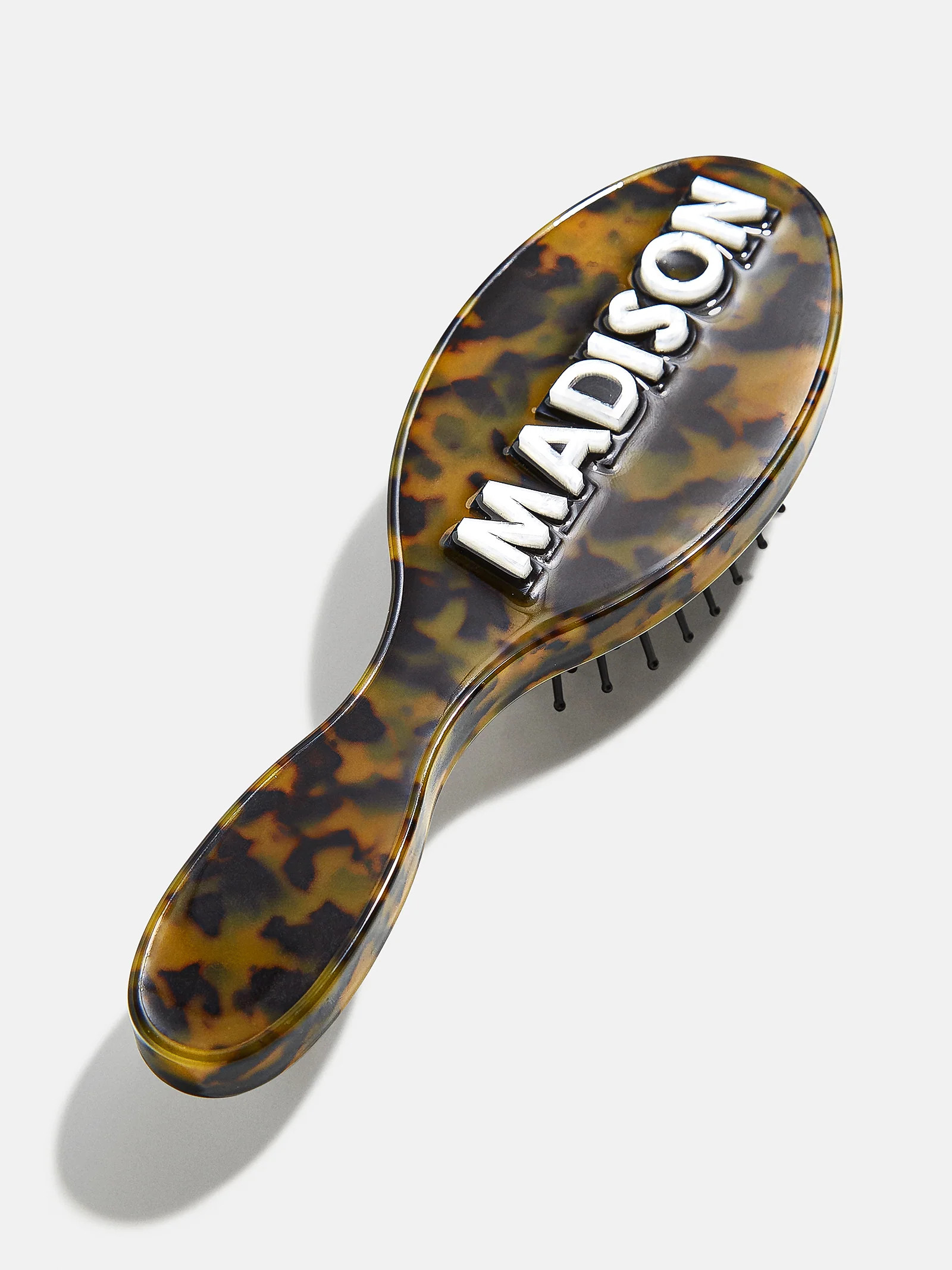 Block Font Mini Custom Hair Brush - Tortoise/White | BaubleBar (US)