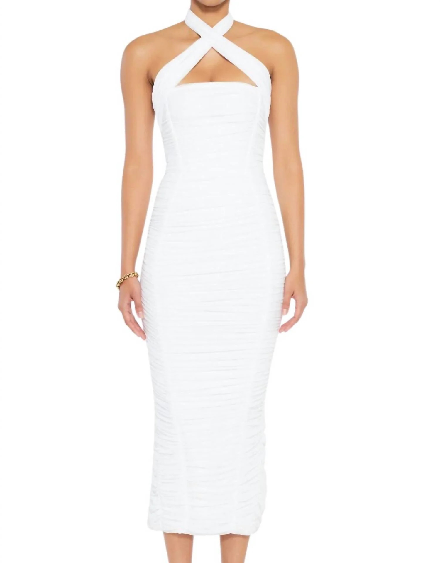 Monroe Midi Dress In White | Shop Simon