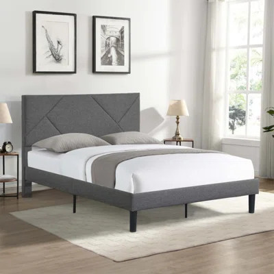 Queen Size Upholstered Platform Bed Frame With Wood Slat Support For Easy Assembly And Comfortable Sleep | Wayfair North America
