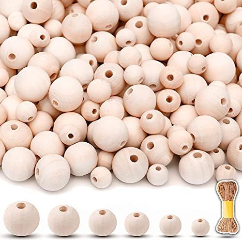 MaZeeB 500 Pieces Wooden Beads for Crafts with Jute Twine, 6 Sizes Assorted Unfinished Wood Beads... | Amazon (CA)