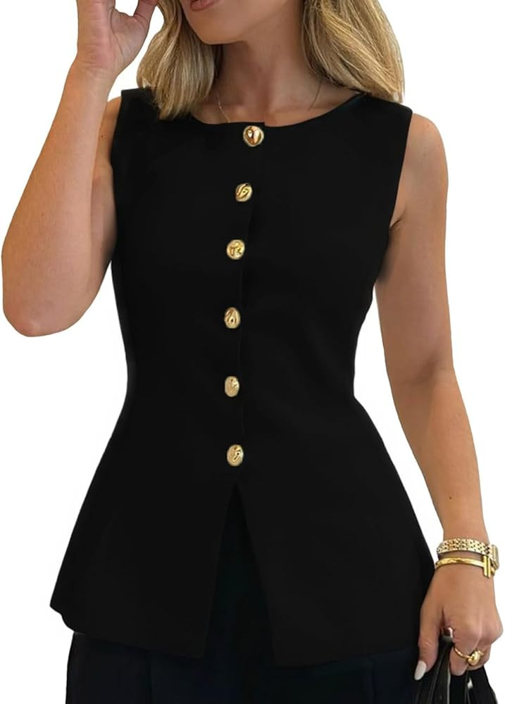 Womens Sweater Vest Button Down Sleeveless Cardigan Sweater 2025 Summer Trendy Casual Knit Tops | Amazon (US)