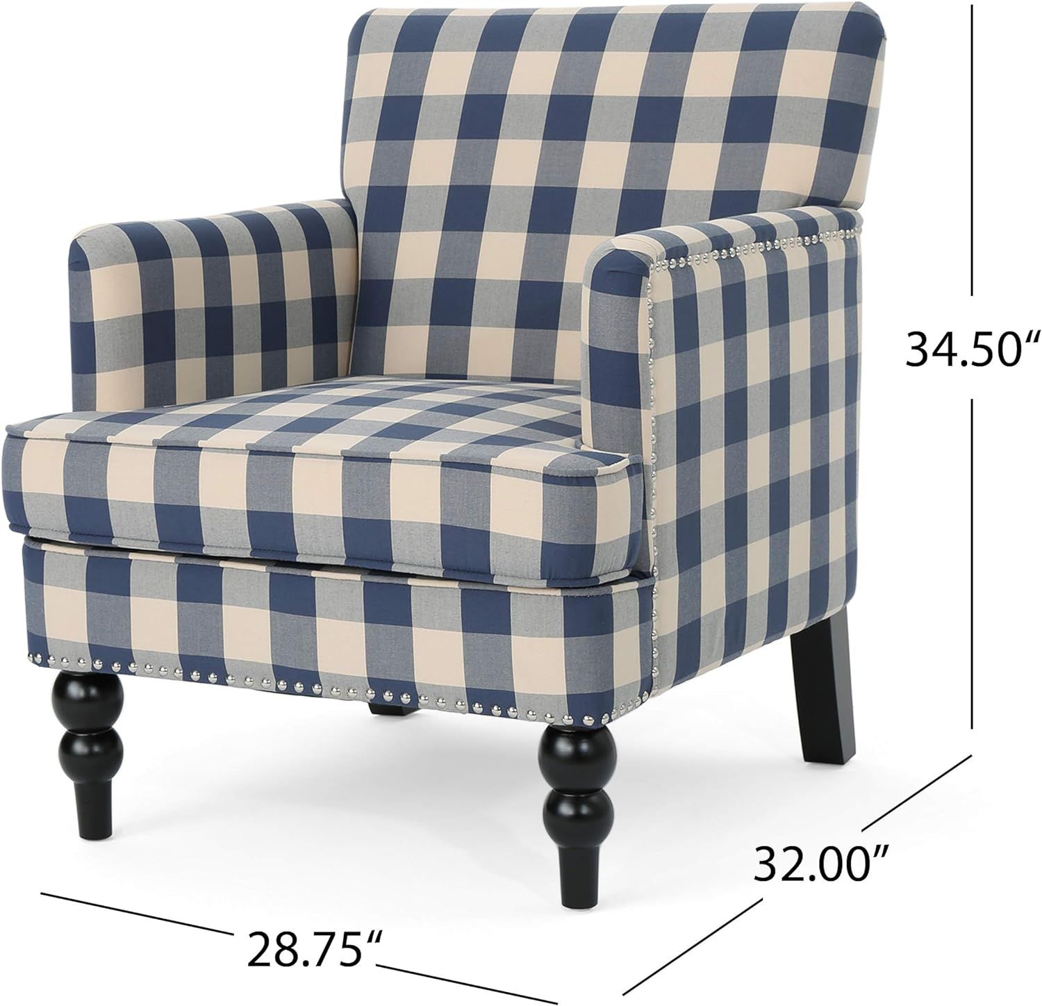 Christopher Knight Home Evete Tufted Fabric Club Chair, Blue Checkerboard, Dark Brown | Amazon (US)