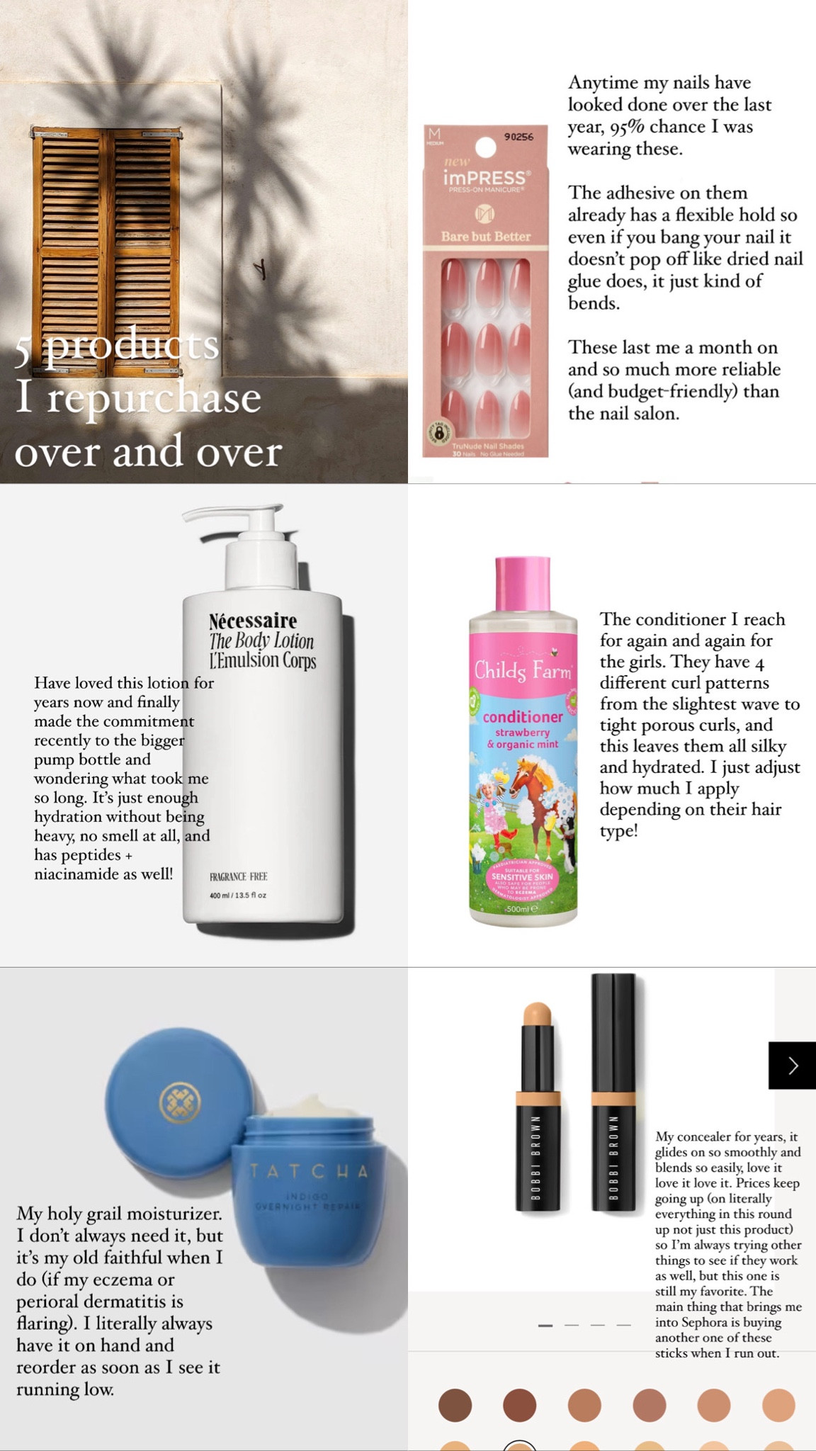 5 products this dermatologist and mom repurchases over and over / press on nails body lotion hair conditioner face moisturizer undereye concealer color corrector 

#LTKBeauty