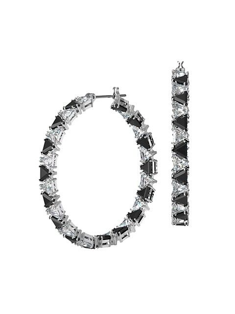 Swarovski Millenia Swarovski Crystal Triangle-Cut Rhodium-Plated Hoop Earrings | Saks Fifth Avenue