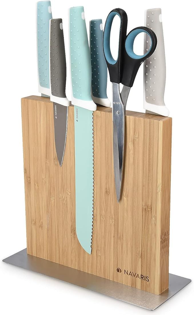 Navaris Wood Magnetic Knife Block - Double Sided Wooden Magnet Holder Board Stand for Kitchen Kni... | Amazon (US)