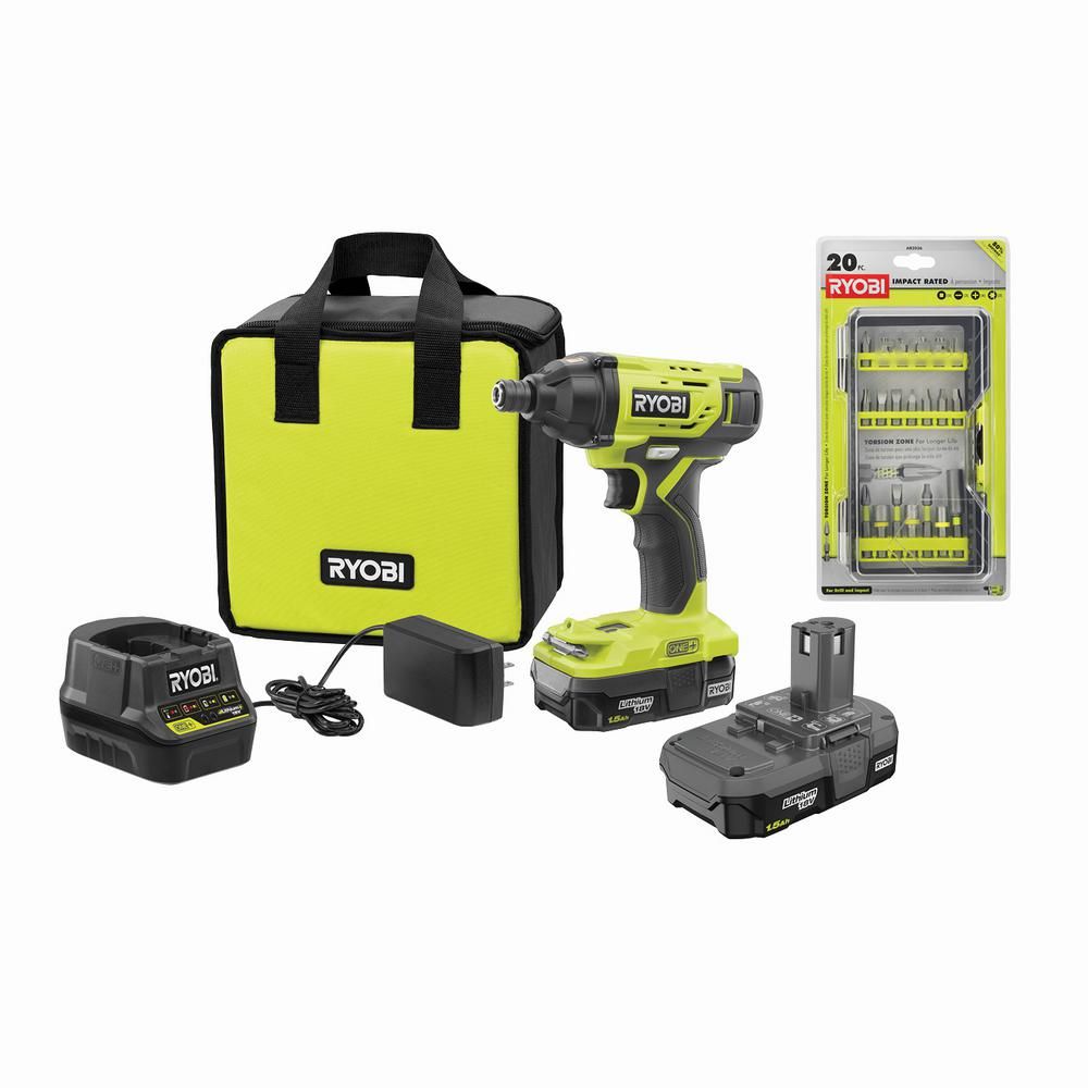 RYOBI ONE+ 18V Cordless 1/4 in. Impact Driver Kit with (2) Batteries, Charger, Bag, w/ FREE Impac... | The Home Depot