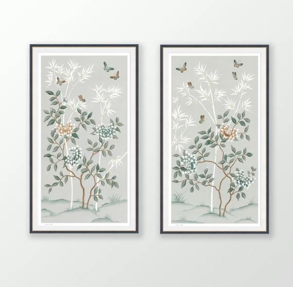 Art print - Set of two - Chinoiserie - Wall art - Home decor - Floral wall art- Flower prints - P... | Etsy (US)