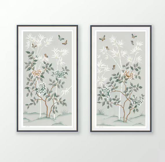 Art print - Set of two - Chinoiserie - Wall art - Home decor - Floral wall art- Flower prints - P... | Etsy (US)