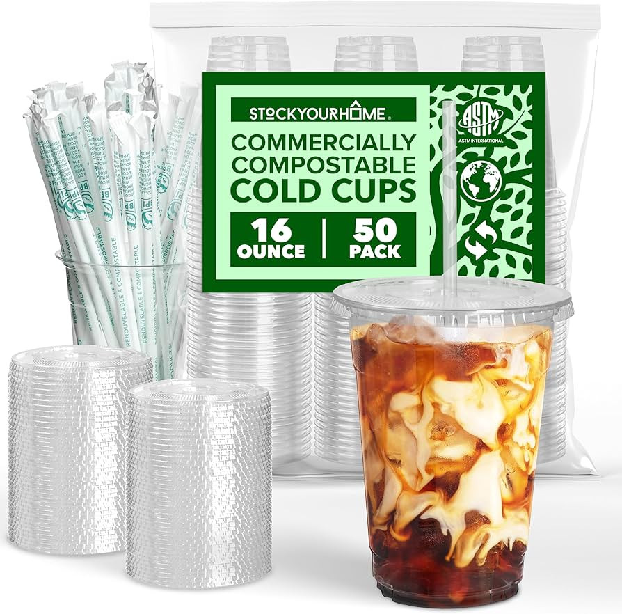 Stock Your Home 16 oz Premium Commercially Compostable Cold Cups (50 Pack), Eco Party Cup, Enviro... | Amazon (US)