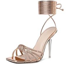 YODEKS Women's High Heel Sandals Strappy Stiletto High Heel Open Square Toe Shoes | Amazon (US)