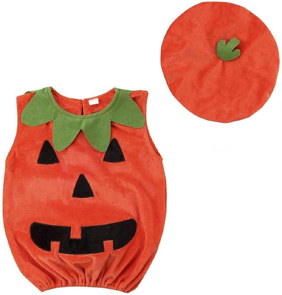 Toddler Infant Baby Boy Girl Halloween Pumpkin Costumes Sleeveless Romper Outfit with Hat | Amazon (US)