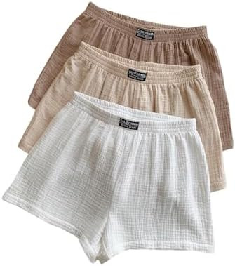 SOLY HUX Women's Summer Shorts 3 Packs Elastic Waist Wide Leg Casual Cotton Shorts Sets | Amazon (US)