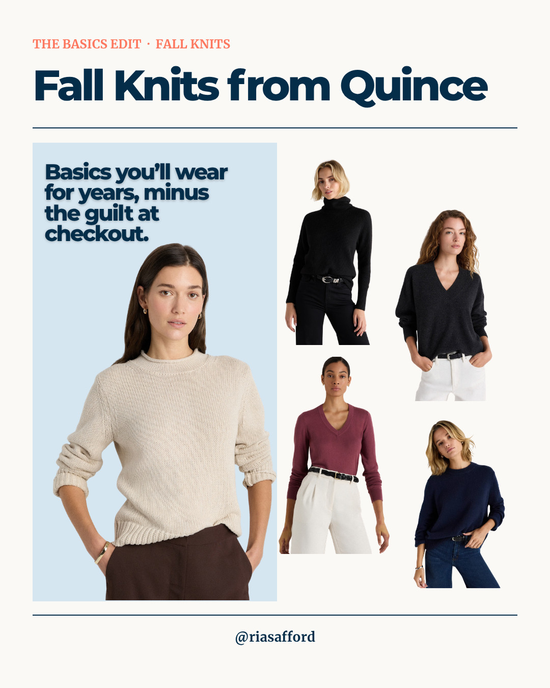 The fall sweater lineup, sorted. Cashmere V-necks, a soft black turtleneck and a cozy roll neck, all in the colors that actually go with everything. Building a closet of basics I reach for every single day.

#quince #fallknits #cashmere #capsulewardrobe #fallstyle #basicsdoneright #ltkstyle 

 #LTKgrwm #LTKootd #LTKmomlife