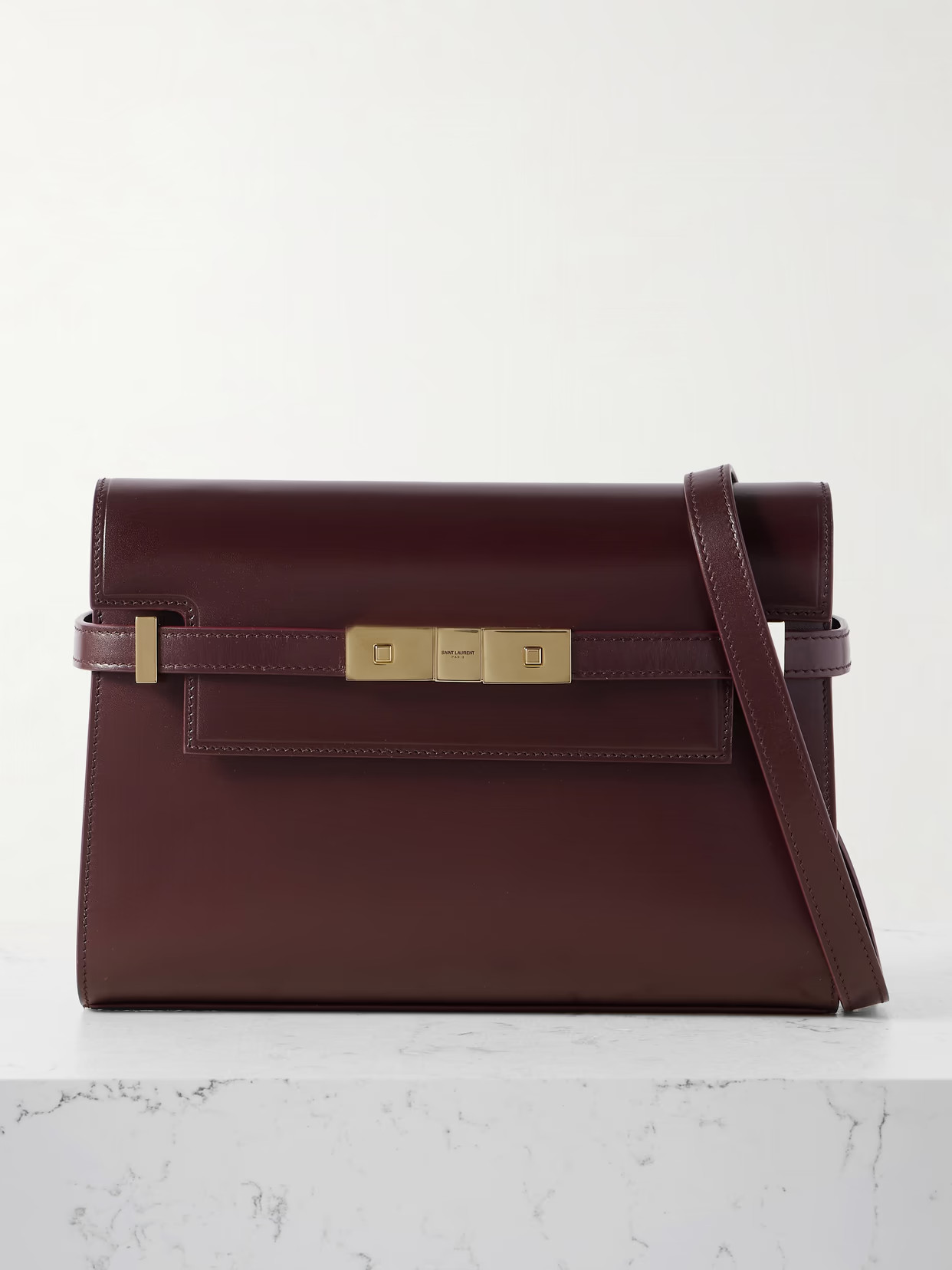 SAINT LAURENT - Manhattan Small Leather Shoulder Bag - Burgundy | NET-A-PORTER (US)