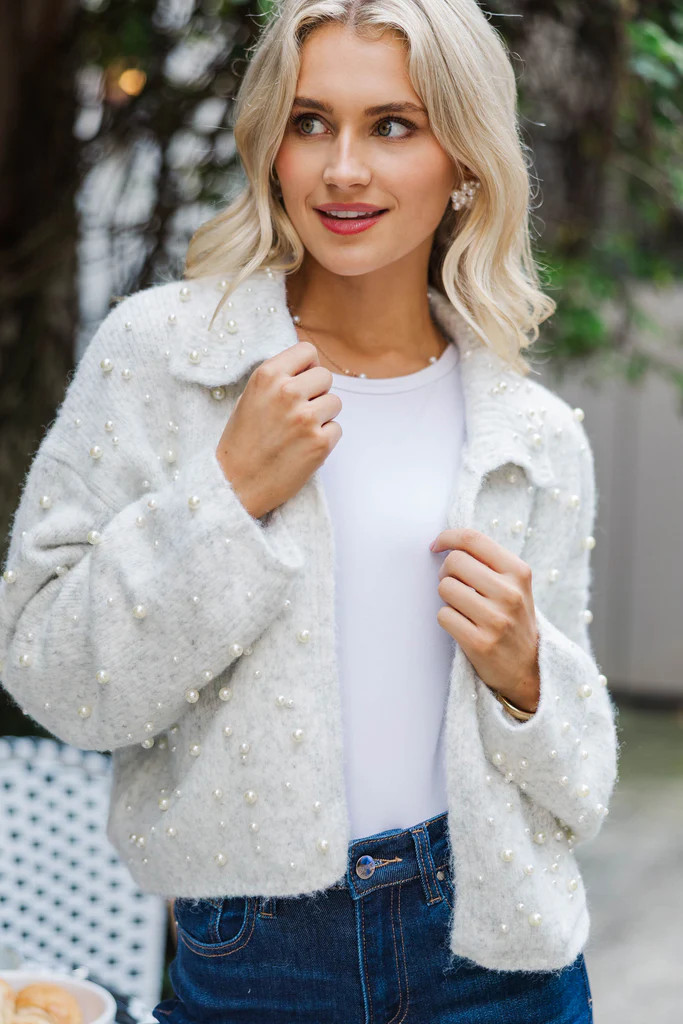 In The Details Heather Grey Embellished Cardigan | The Mint Julep Boutique