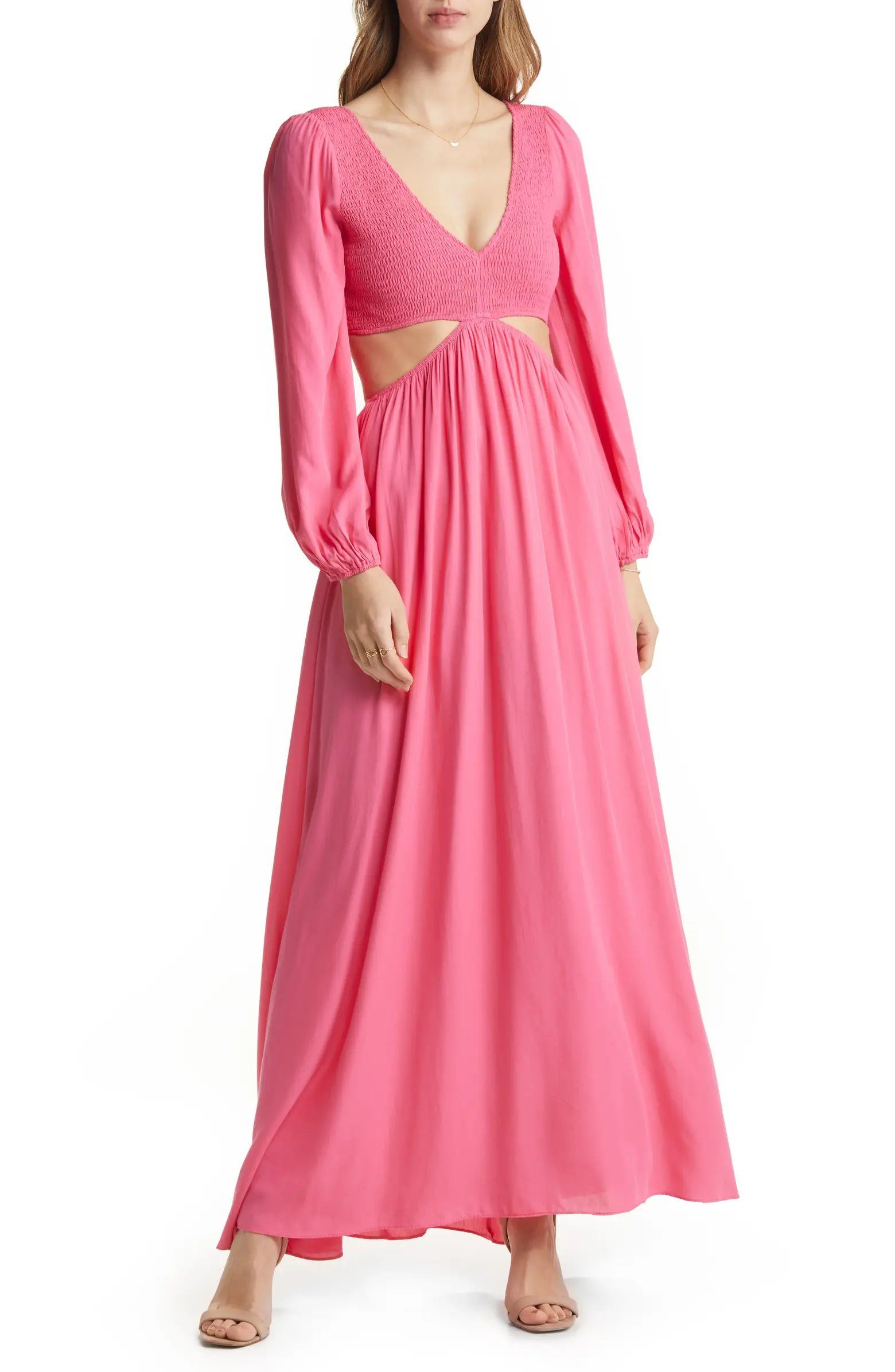 Smocked Cutout Long Sleeve Maxi Dress | Nordstrom