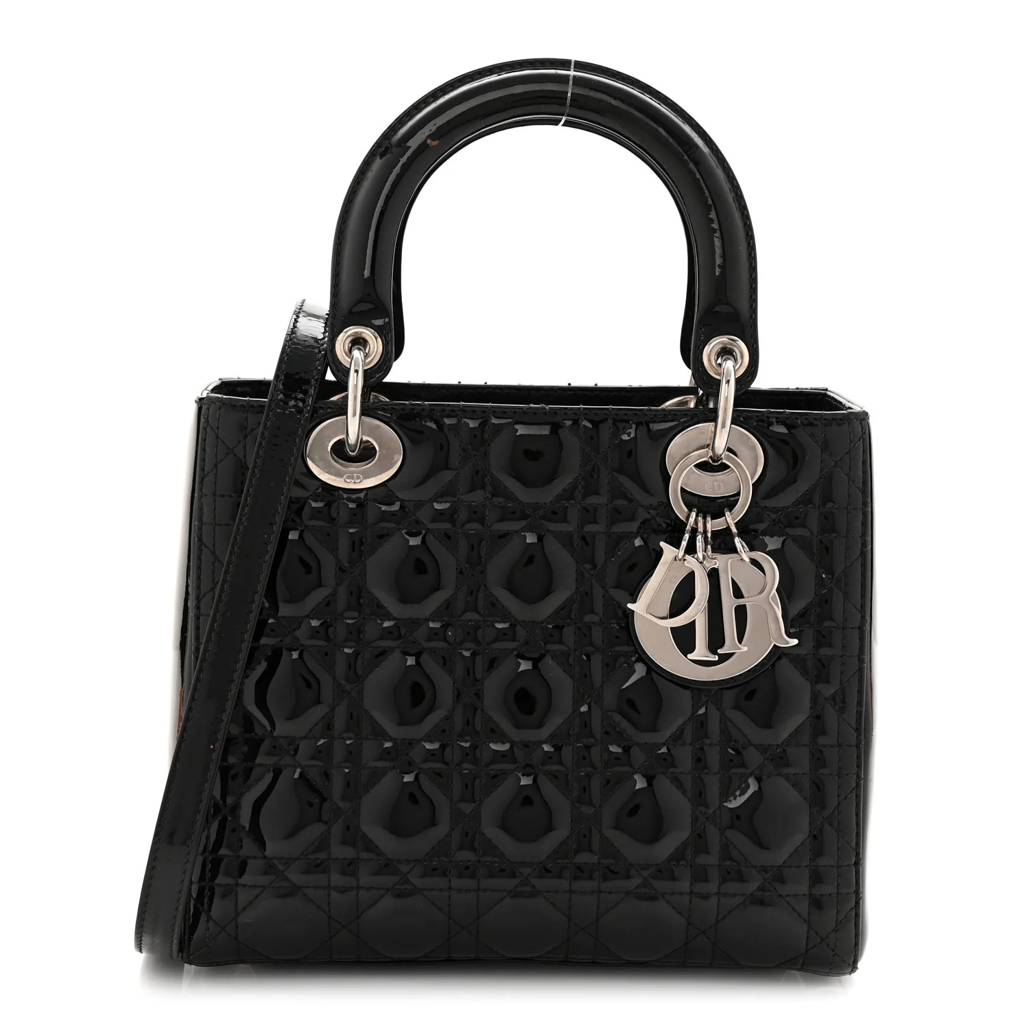 Christian Dior Patent Cannage Medium Lady Dior Black 1886694 | FASHIONPHILE (US)