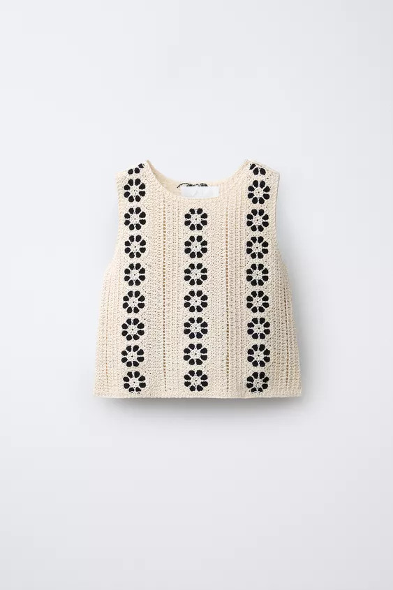 CROCHET FLORAL KNIT TOP | Zara US