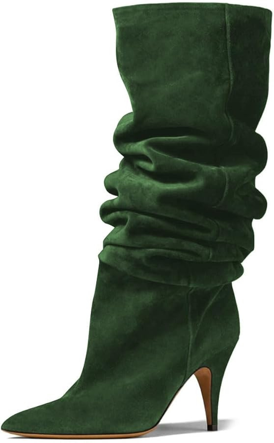 Zszszsu Women's Pointed Toe Slouchy Knee High Boots Fashion Stiletto High Heel Wide Calf Booties ... | Amazon (US)