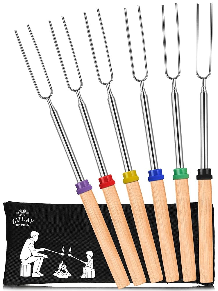 Zulay Kitchen 6 Pack Smores Sticks for Fire Pit - Long Marshmallow Roasting Sticks Smores Kit - P... | Amazon (US)