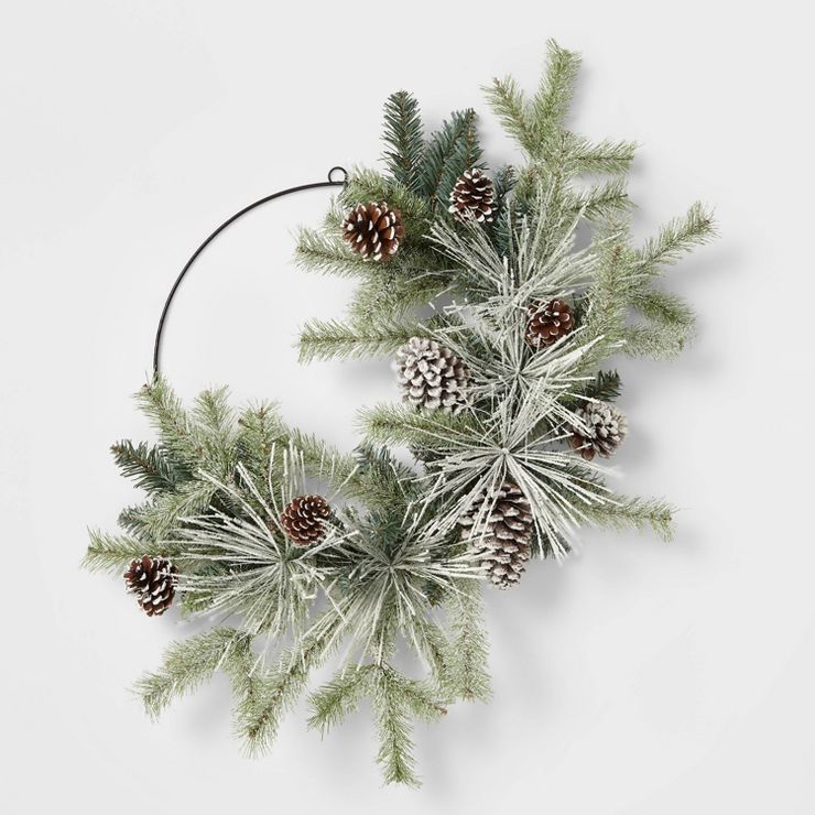 22&#34; Mixed Snowy Greenery and Pinecone Artificial Wreath - Wondershop&#8482; | Target