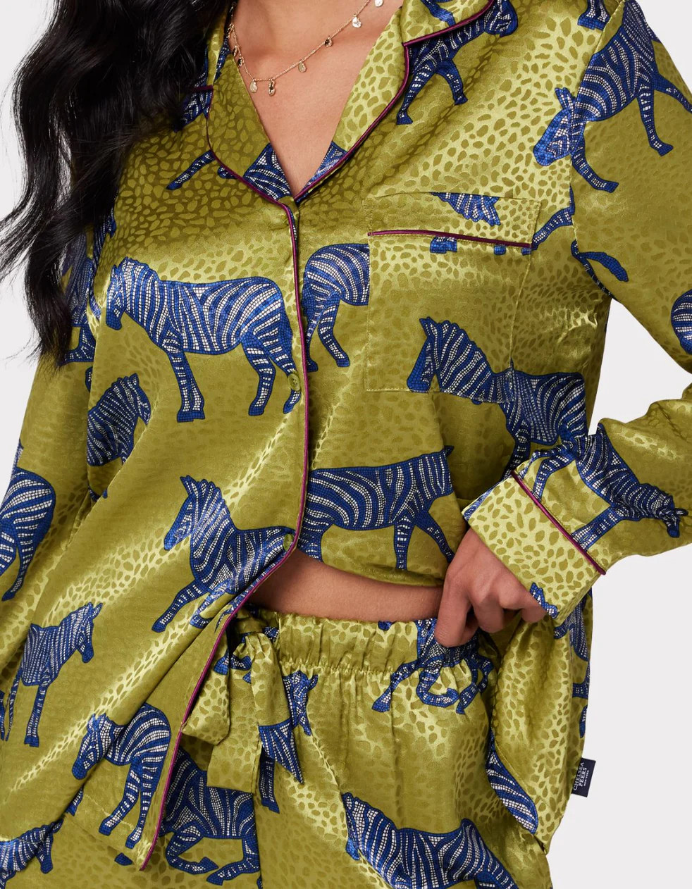 Jacquard Satin Green Zebra Print | Chelsea Peers NYC