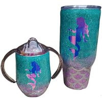 Set Of Two - Custom Epoxy Mommy & Me Mermaid Glitter Ombre Stainless Steel Tumblers, Tumbler Set, Sippy Cup | Etsy (US)