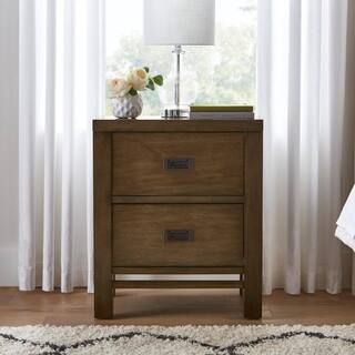 Calden Smoke Brown Wood 2-Drawer Nightstand (26 in. H x 22 in. W x 16 in. D) | The Home Depot