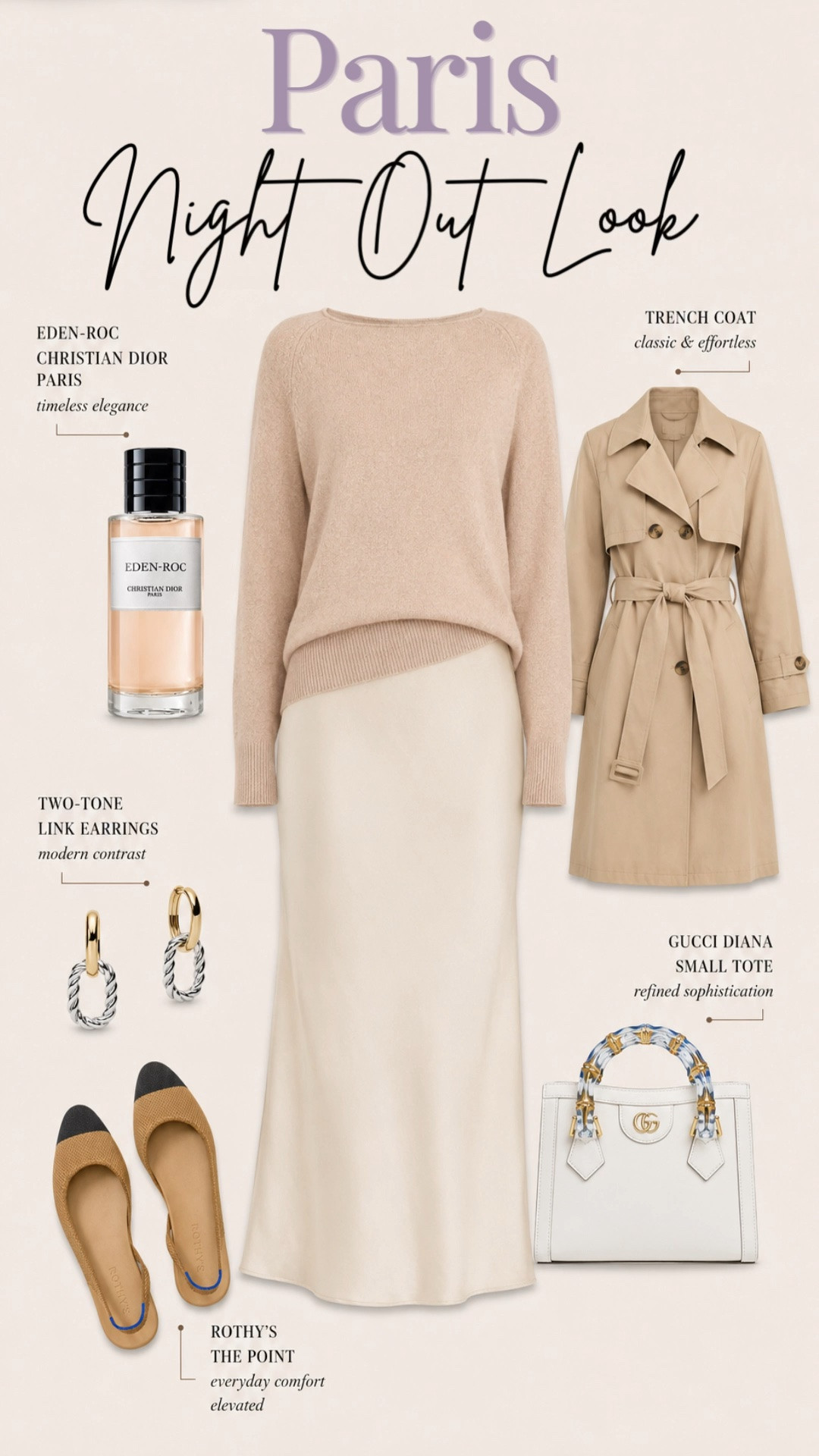 Paris night out look that feels timeless, chic, and effortlessly expensive ✨ Neutral layers, elevated basics, and luxury inspired accessories make this the perfect classy fall outfit, European style outfit, and quiet luxury look for dinner dates, city nights, and Paris inspired fashion moments. Sharing the best trench coats, satin maxi skirts, cashmere sweaters, Chanel inspired flats, designer inspired handbags, and elegant jewelry staples to recreate this sophisticated neutral outfit aesthetic. Perfect for capsule wardrobe lovers, old money style outfits, minimalist fashion girls, and anyone building a polished feminine wardrobe 🤍

#parisstyle #quietluxury #oldmoneyaesthetic #capsulewardrobe #fallfashion #neutraloutfit #classystyle #europeanfashion #luxurystyle #minimalstyle #femininefashion #effortlessstyle #datenightoutfit #parisianstyle #beigeaesthetic #trenchcoatstyle #cashmeresweater #satinskirt #designerinspired #elegantstyle #ltkit #ltkfashion #amazonfashion #luxuryfashion #neutralfashion #citygirlstyle #sophisticatedstyle #classicfashion #falloutfitideas #parisoutfit

[paris style, quiet luxury outfit, old money aesthetic, neutral outfit ideas, classy fall outfit, elegant capsule wardrobe, trench coat outfit, satin skirt outfit, feminine neutral fashion, European chic style]

#LTKTravel #LTKOver40 #LTKootd