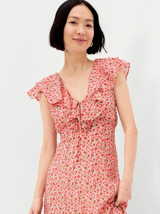 Ruffle-Sleeve Fit & Flare Midi Dress | Old Navy (US)