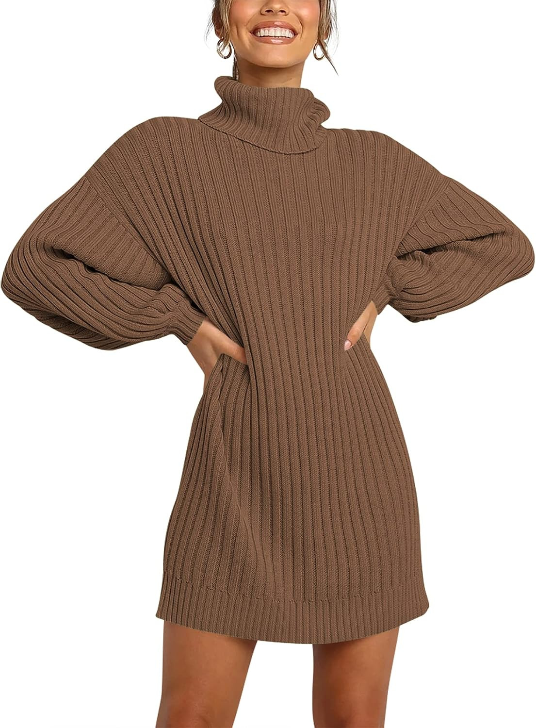 ANRABESS Women Oversized Cowl Neck Fall Long Sleeve Sweater Dress | Amazon (US)