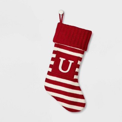 Knit Striped Monogram Christmas Stocking U - Wondershop™: Polyester & Acrylic, 20" Festive Holiday Decor | Target