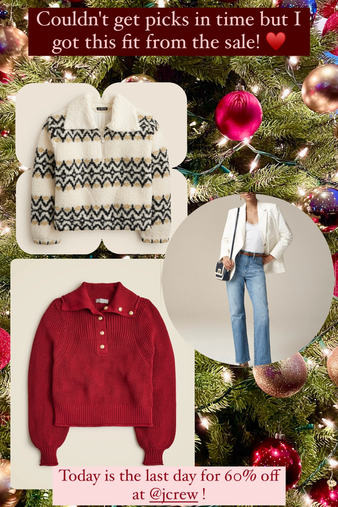 My picks from the JCrew sale ending today! LOVE the red sweater in particular - I wear is as more of an off the shoulder look! I got XXS in both the Sherpa and Sweater but XS would be totally fine as well they are almost the same size! I am 5 foot 3 ♥️

#LTKSaleAlert #LTKHoliday #LTKSeasonal