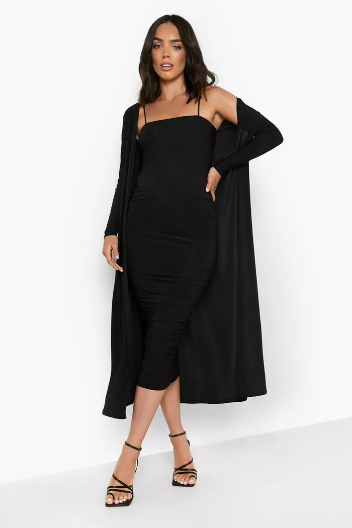 Maternity Square Neck Ruched Duster Dress Set | Boohoo.com (US & CA)