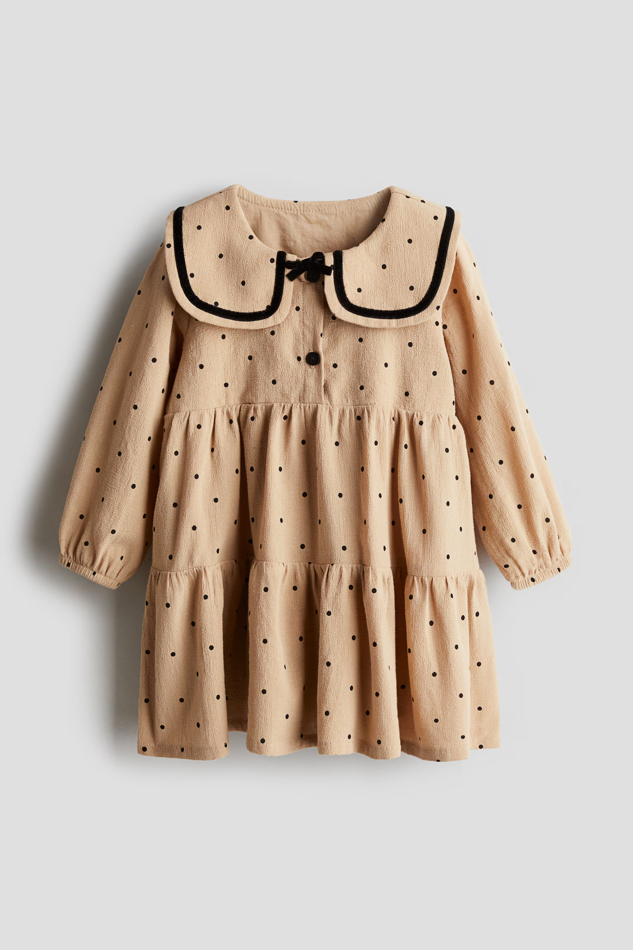 Cotton Dress with Collar - Round Neck - Long sleeve - Beige/Spotted - Kids | H&M US | H&M (US + CA)