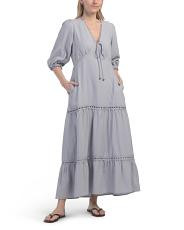 Linen Blend V-neck Lace Trim Maxi Dress | TJ Maxx