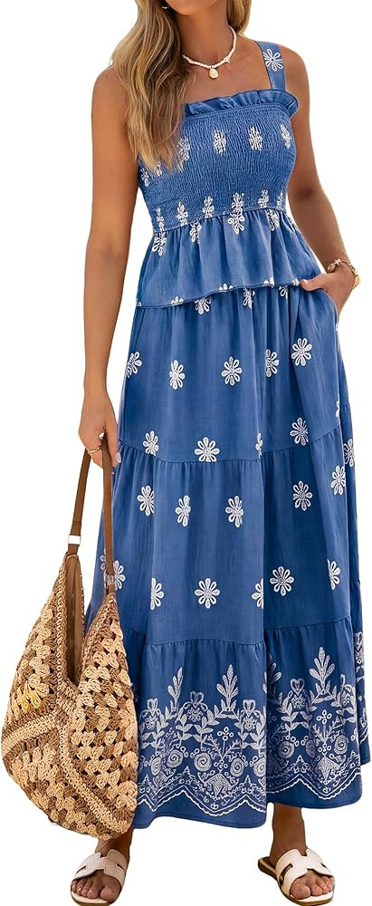 Glamaker Womens 2 Piece Skirt Sets Summer Boho Floral Smocked Ruffle Hem Tank tops Maxi Skirts Wi... | Amazon (US)