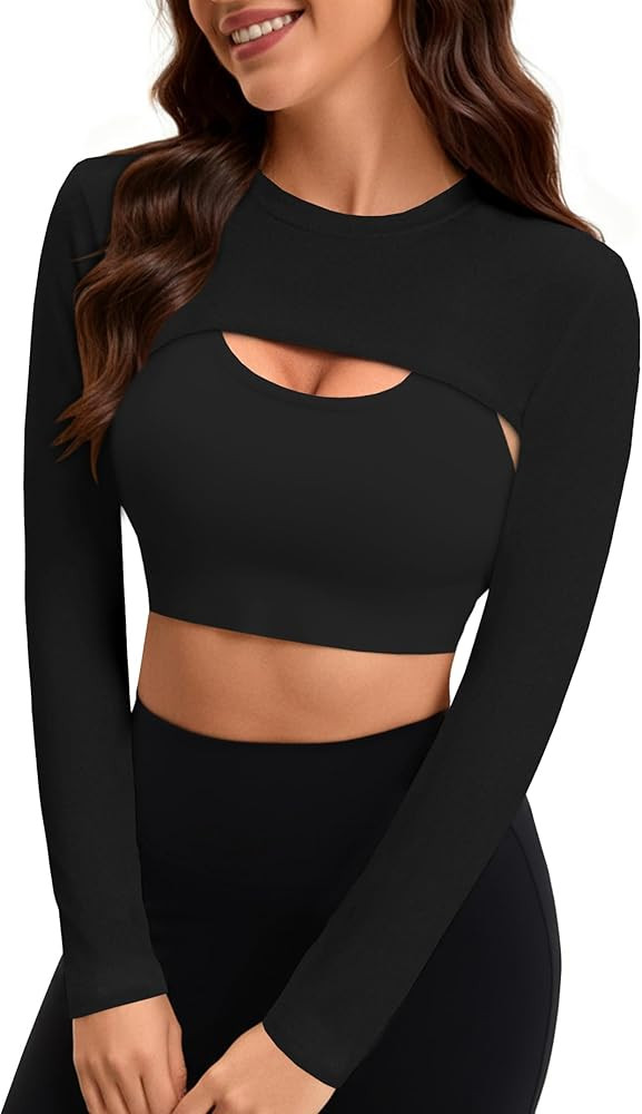Remidoo Women's Bolero Shrug Super Long Sleeve Crop Top Gym Workout Tops Cropped Shirt | Amazon (US)