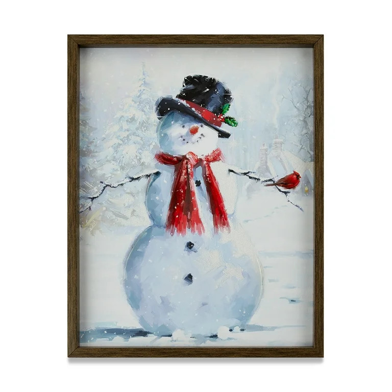 Holiday Time Snowman Framed Tinted Gel & Glitter Emb Canvas Christmas Wall Art - Walmart.com | Walmart (US)