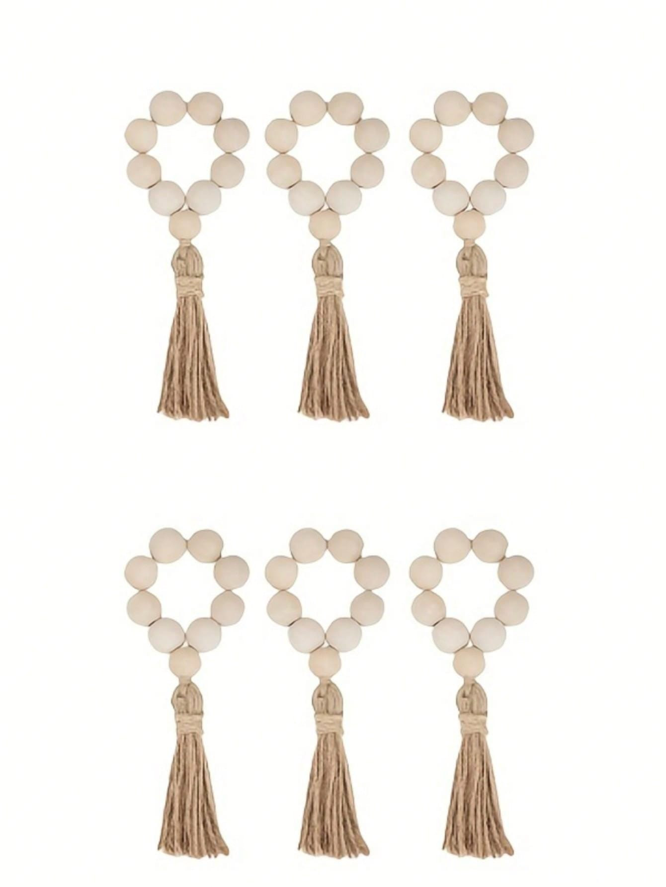 1pc/6pcs Wooden Bead And Tassel  Rope Napkin Ring Holder | SHEIN