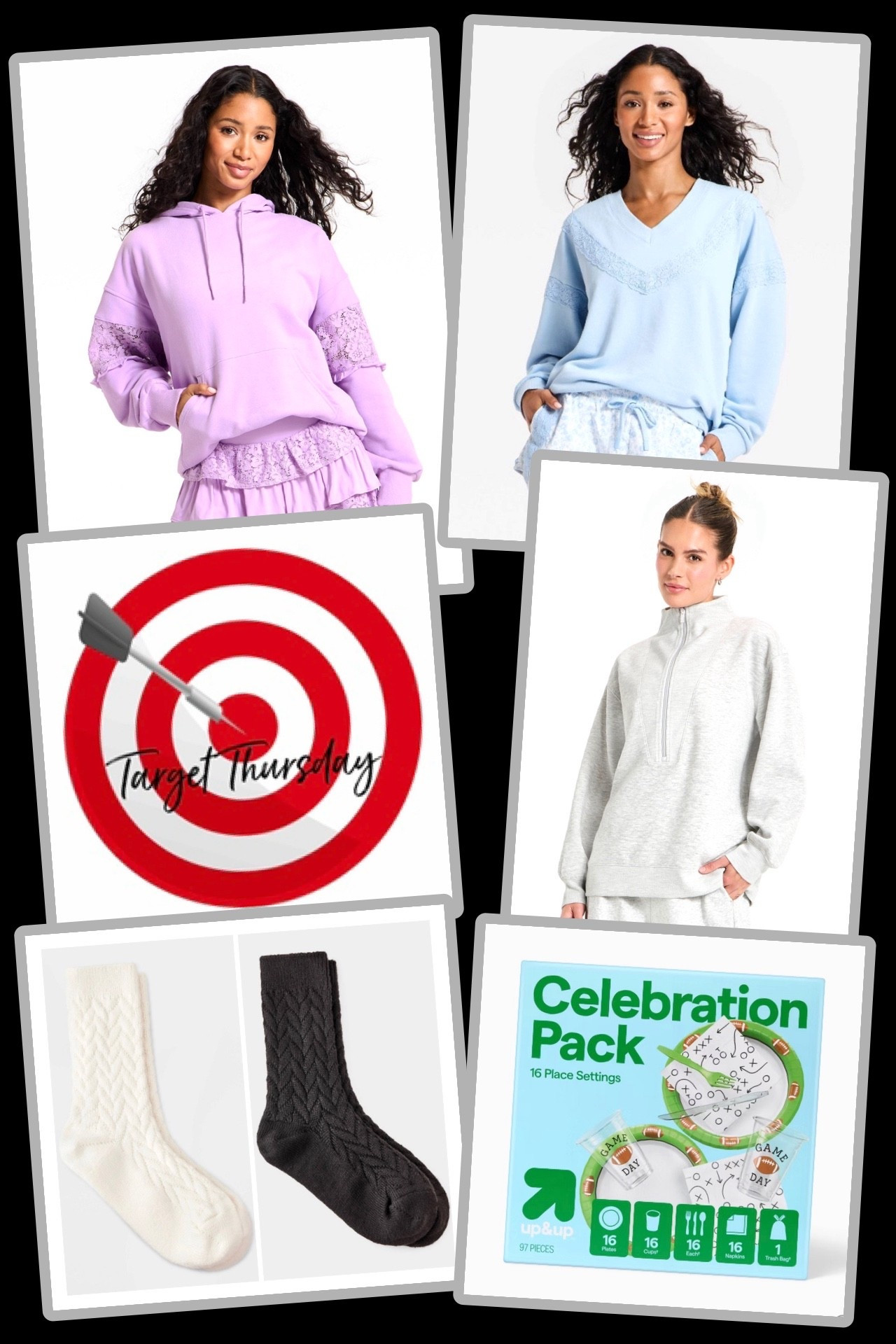 Time for Target Thursday, a round up of fantastic New Arrivals worth checking out! 🎯

🎯 JoyLab Women’s Lace Trim French Terry Hooded Sweatshirt - this is such a lovely new take on a classic hoodie! The sleeve lace detailing is beautiful, and the colors available are so springy and fresh. Such a fun way to elevate loungewear! 

🎯 Auden Women’s Braided Texture Super Soft Boot Socks - thick, warm socks are essential if you live in a cold climate like I do, and these are FANTASTIC! Boot socks that are thicker and SO soft - plus, they’re only $6/pair 🧦 

🎯 JoyLab Women’s Crochet Trim V-Neck Sweatshirt - another beautiful new sweatshirt! While this has the soft coziness of a sweatshirt, it definitely has elevated style with the lace detailing. This is a top that you could dress up with trousers for work wear as easily as you can pair with leggings or jeans for a casual look. Love the colors available! 

🎯 All in Motion Women’s Airy Sleek Zip Pullover Sweatshirt - this recent launch has become a quick best seller since this style is super popular right now, and the material is incredibly comfy. Several colors available at a great price point - also perfect for year round wear. 

🎯 Up & Up Football Celebration Pack - Target does such a great job with themed seasonal products, and they just launched this pack of football themed disposable serve ware for the big games ahead yet 🏈 Great price for what’s included, and fun to use anytime for football fans! 

#target #targetthursday #targetfinds #targetstyle #LTKFindsUnder50

#LTKSeasonal #LTKActive #LTKHome