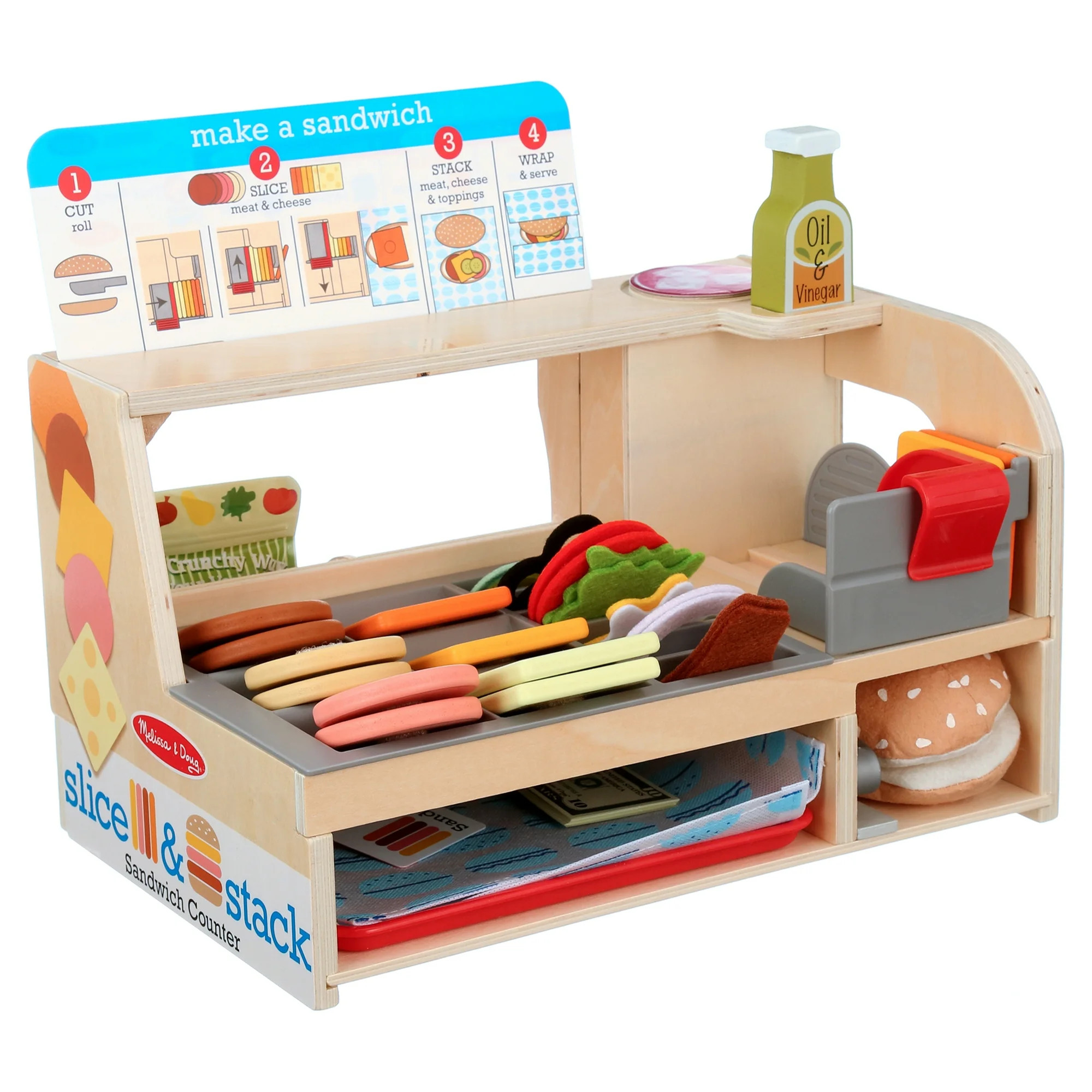 Melissa & Doug Wooden Slice & Stack Sandwich Counter with Deli Slicer – 56-Pieces - FSC Certifi... | Walmart (US)