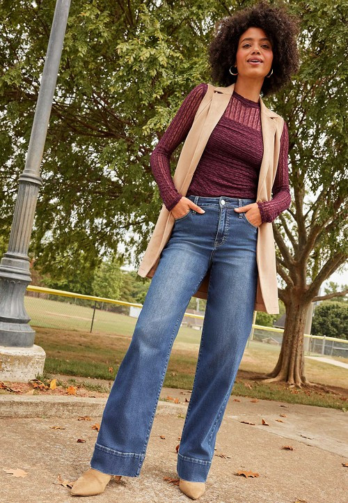 Everflex\u2122 Dark High Rise Tall Hem Wide Leg jean | maurices | Maurices