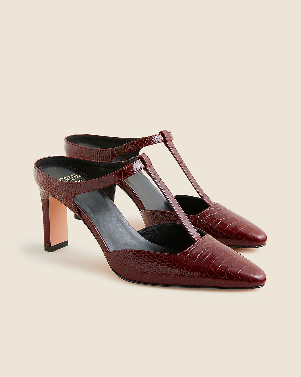 Made-in-Italy Jules T-strap pumps in croc-embossed leather | J. Crew US