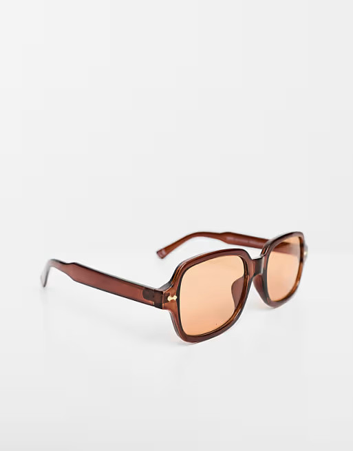 ASOS DESIGN mid square sunglasses in brown with light brown lens | ASOS (Global)
