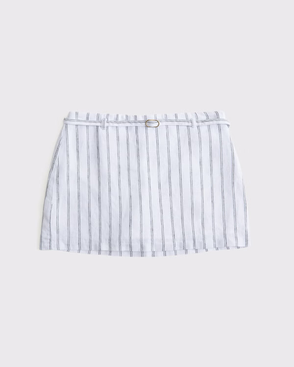 Mid Rise Premium Linen Belted Mini Skort | Abercrombie & Fitch (US)