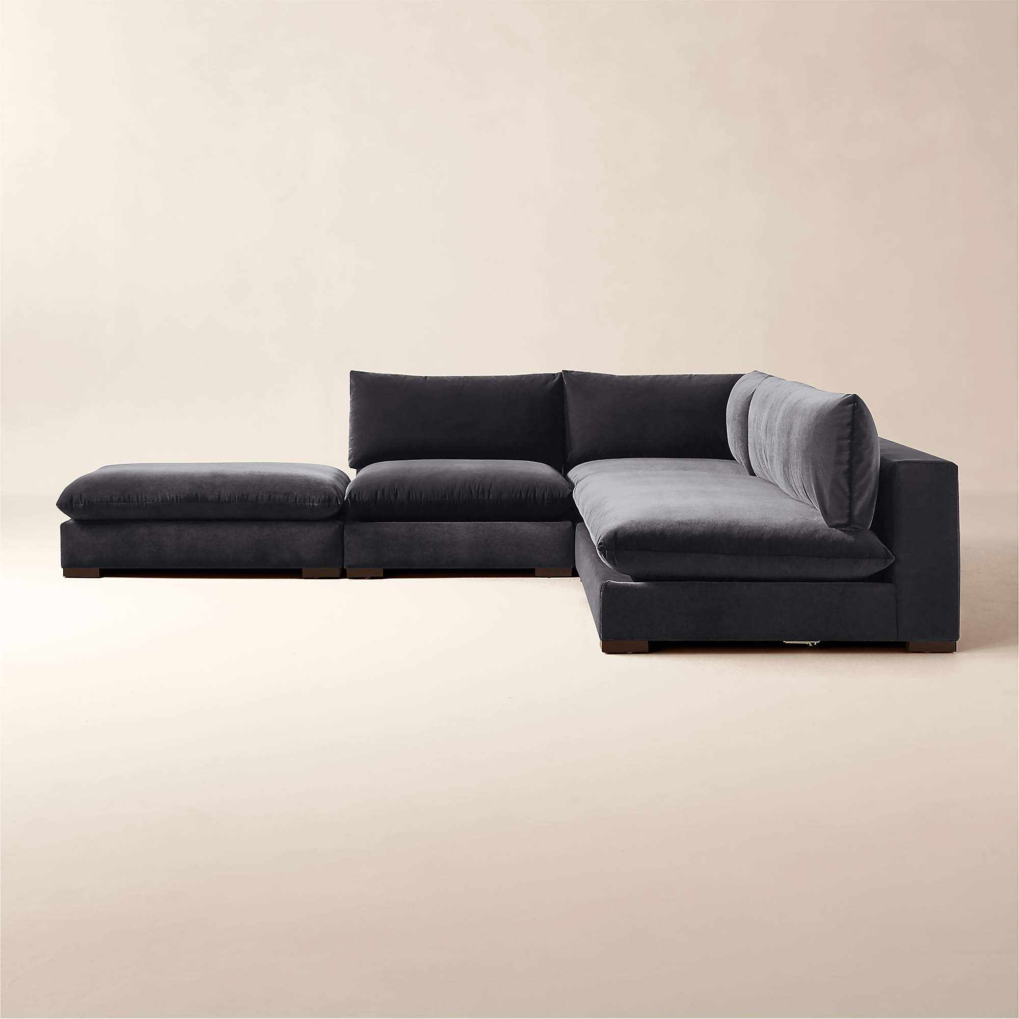 Deseo 4-Piece Modular Charcoal Grey Performance Velvet Sectional Sofa + Reviews | CB2 | CB2
