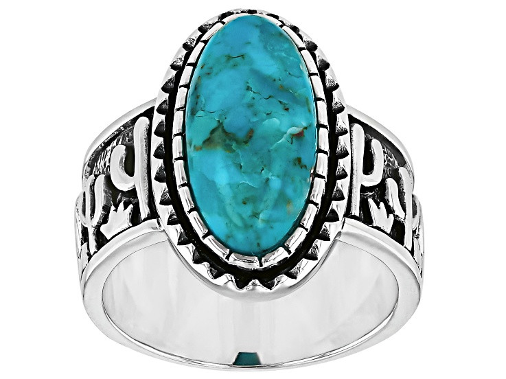Pre-Owned Blue Composite Turquoise Sterling Silver Cactus Motif Ring 16x8mm - P81125 | JTV Jewelry